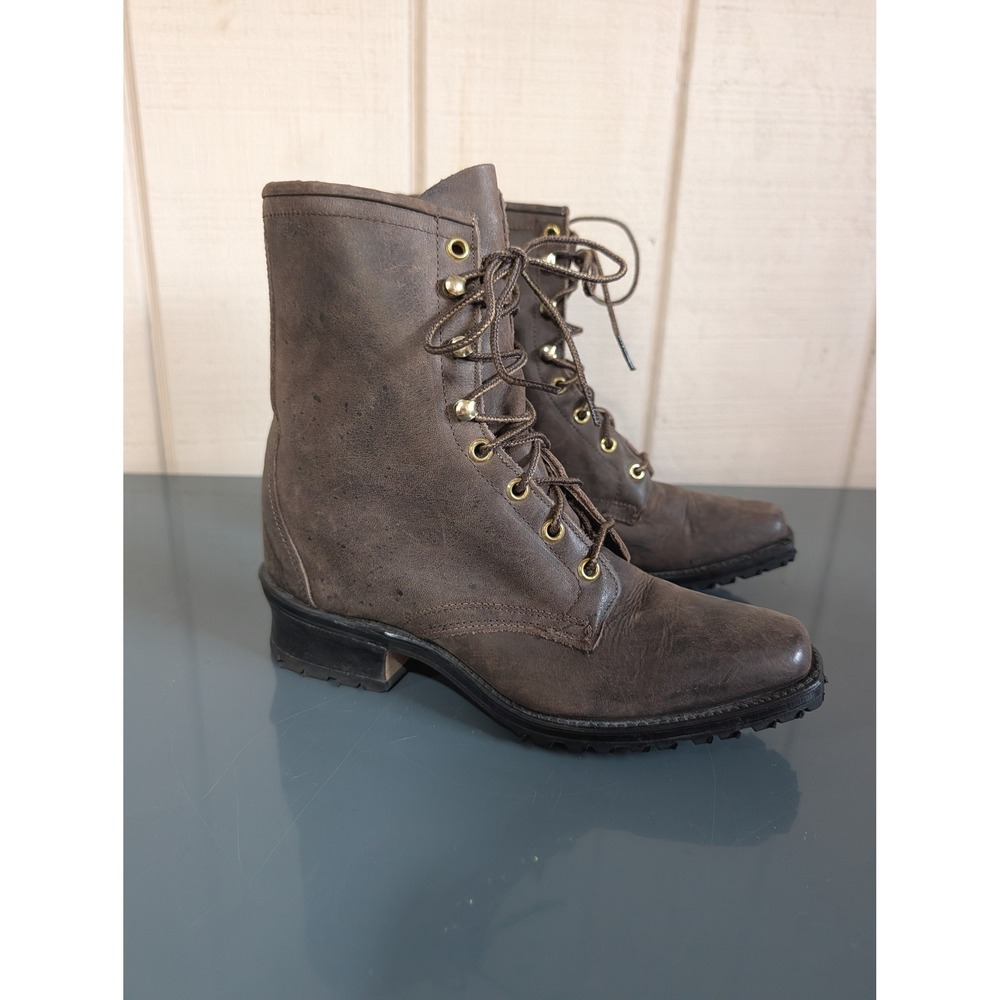 Code West Vintage Brown Leather Lace Up Combat Boots Victorian Cottage Witchy